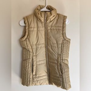 New York & Company Gold Beige Full Zip Sleeveless Quilted Puffer Vest Women XS